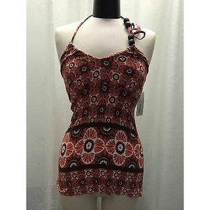 Envi Women's Top Red Brown Floral Print Halter Top Blouse Size XS NWT
